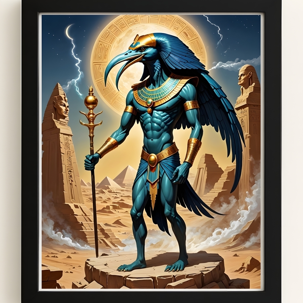 Egyptian God Thoth Art Print in A Glass Front Frame 8x10